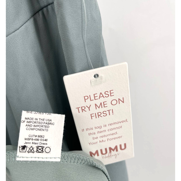 Show Me Your MuMu Jenn Maxi Dress Silver Sage Crisp Medium NWT - Picture 6 of 11